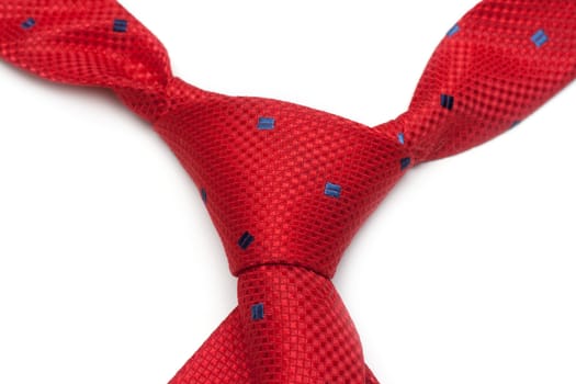 Red male tie, node, insulated on white background
