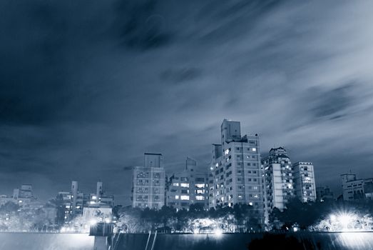 A Beautiful night scenes of building and apartment in Taiwan.