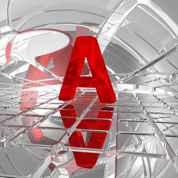 red uppercase letter a in futuristic space - 3d illustration