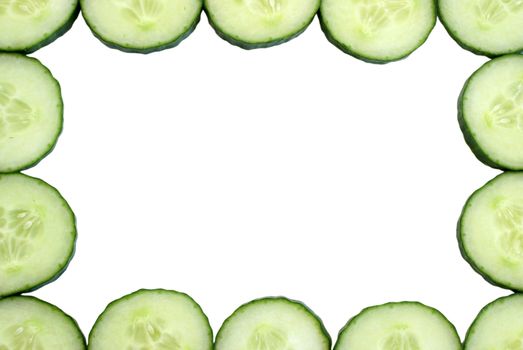 A frame made of slice cucumber isolated on white background.