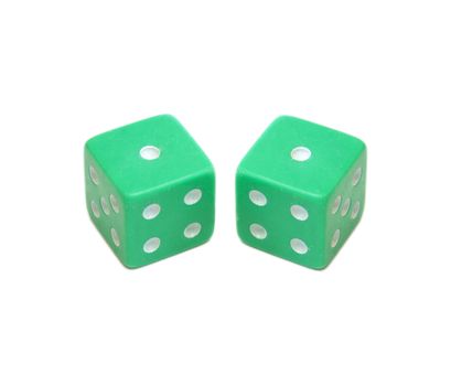 Two green dice landed on snake eyes.