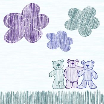 Cute little bears drawn by a pencil