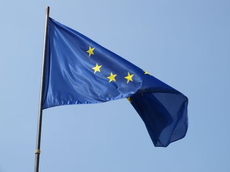 Flag of the European Union over blue sky
