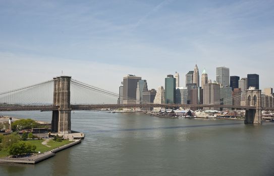 The brooklyn bridge, as seen from the Manhattan bridge