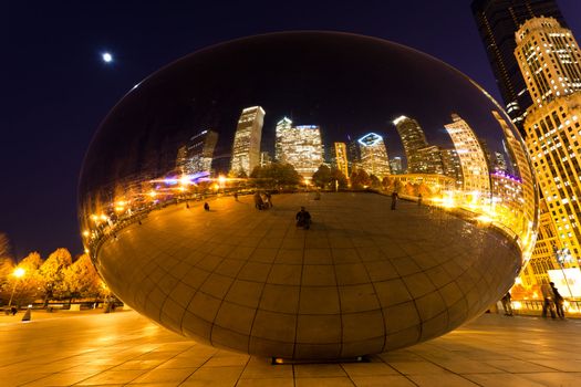 The Millennium Park in downtown Chicago at night