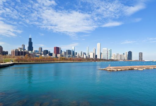 The Chicago Skyline along the lake shore