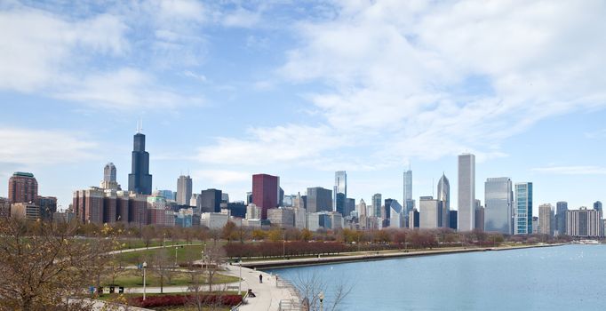 The Chicago Skyline along the lake shore