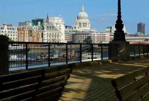 london's st paul's cathedral skyline through the shaded south bank