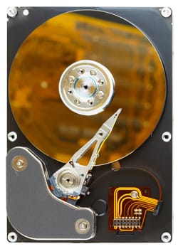The disassembled computer hard disk isolated on a white background