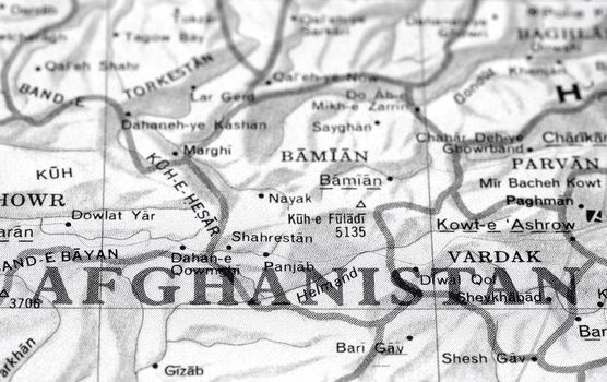 black and white close-up map detail of afghanistan