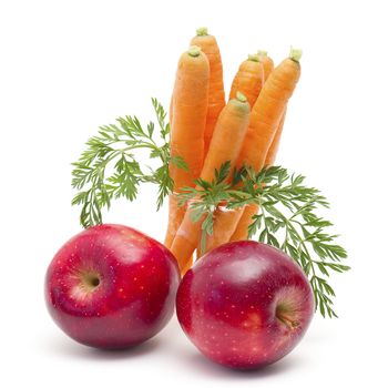 two apples and fresh carrots
