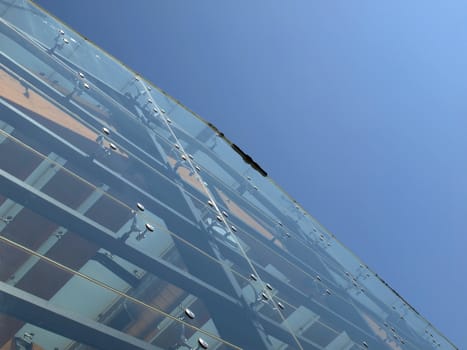 Detail of a modern structural glass facade with copy space