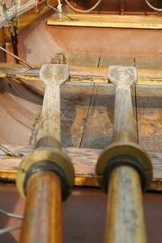 old wooden oars in a rowing boat