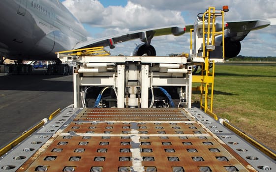 airport cargo loading equipment close-up