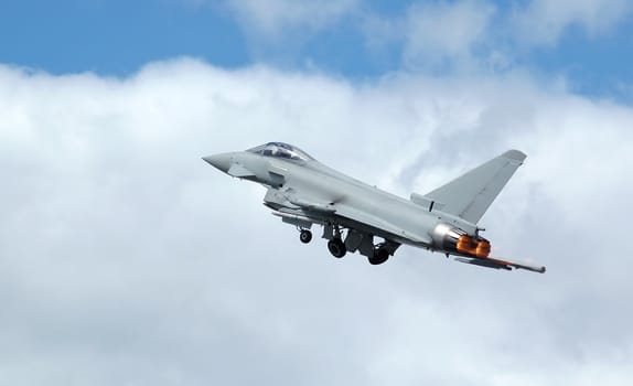 euro fighter: typhoon military jet on take-off