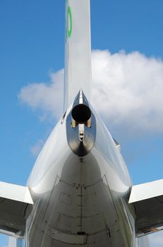 rudder and fuel dump outlet of a large passenger aircraft