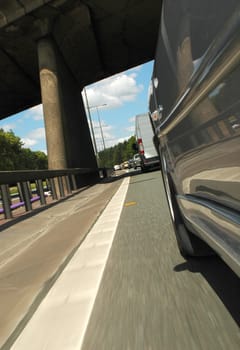 angled view of speeding freeway traffic