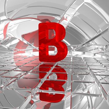 red uppercase letter b in futuristic space - 3d illustration