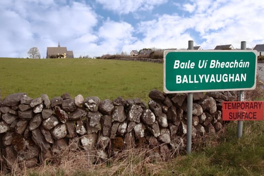 road sign into ballyvaughan county clare ireland