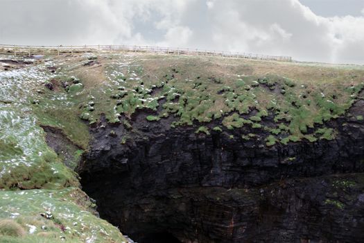 winters snow on the ballybunion cliffside walk with cliff face