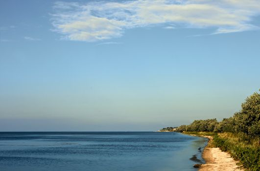 Bank of the Dnieper-Bug estuary. The view from the side of Kinburn Spit, near Ochakiv, Ukraine