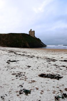 snow covered ballybunion beach in winter