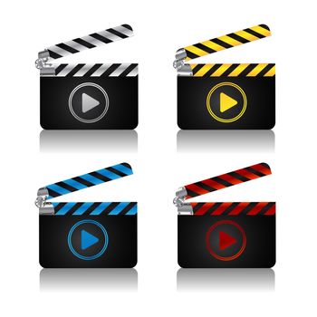 A set of movie clapper boards with play icon for web