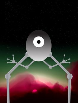 An illustrated cartoon alien robot.