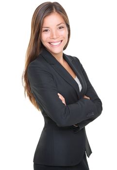 Portrait of young smiling businesswoman isolated on white background