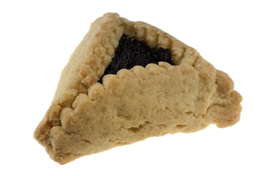 poppy hamantaschen cookie - a traditional pastry in Ashkenazi Jewish cuisine for holiday of Purim, isolated on white