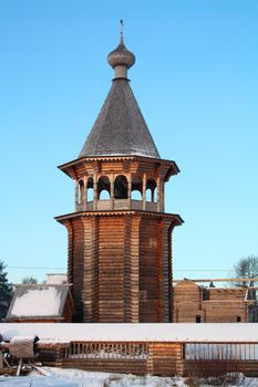 traditional wooden belltower in Russia