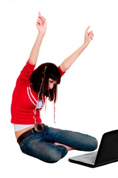 happy young girl with laptop