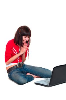 happy young girl with laptop