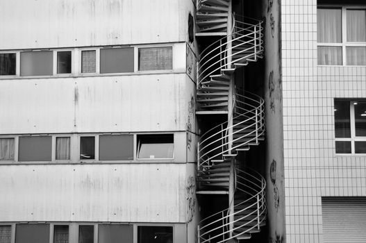 Fire escape between houses of the city of Brest in France.