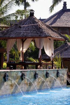 Tent for rest at edge of pool