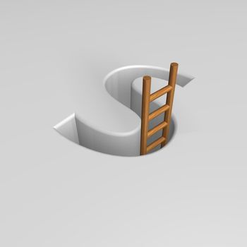 uppercase letter s shape hole with ladder - 3d illustration