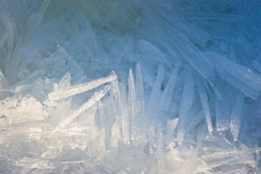 the closeup of ice crystals with very shallow