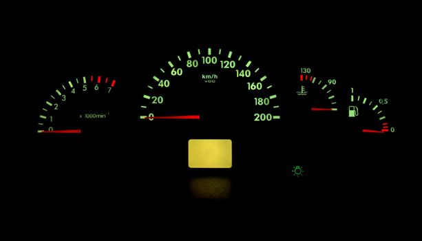 the colored iinstrument panel of the car