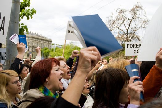 RIGA, LATVIA, MAY 16, 2009: Protestors against Baltic Gay Pride 2009