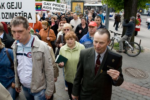 RIGA, LATVIA, MAY 16, 2009: Protestors against Baltic Gay Pride 2009