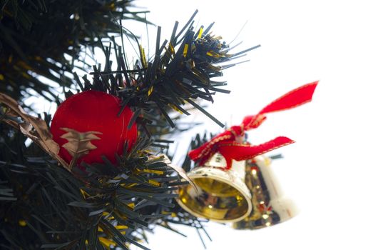 Christmas tree with decorations ,close up view