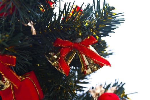 Christmas tree with decorations ,close up view