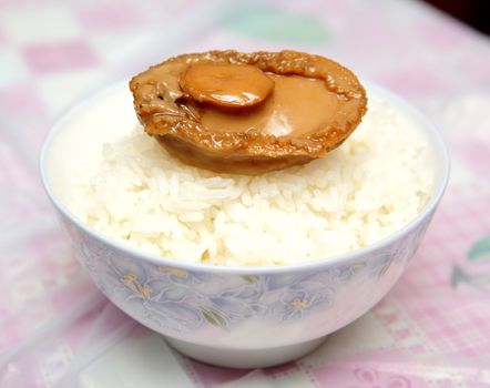 home made cooked abalone on rice