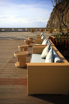 Restaurant open-air in Dreamland beach. Bali. Indonesia
