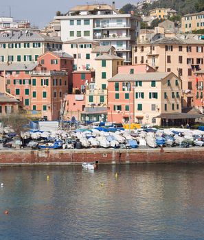 House and boats in Nervi, a small town near Genova, Italy