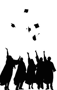 A Silhouette of Graduates Tossing their Caps black and white 