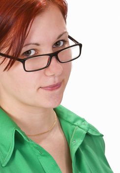 Portrait of a redheaded girl student with glasses. Shot with Canon 70-200mm f/2.8L IS USM