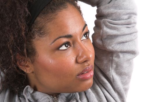 Beautiful black woman sweating after her workout