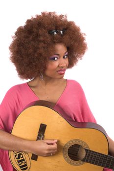 Beautiful black woman playing the bluesguitar