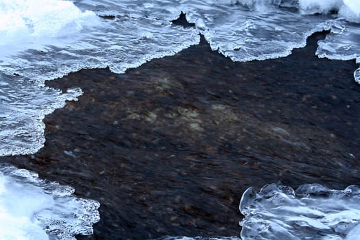 Detail view of ice formations in a river